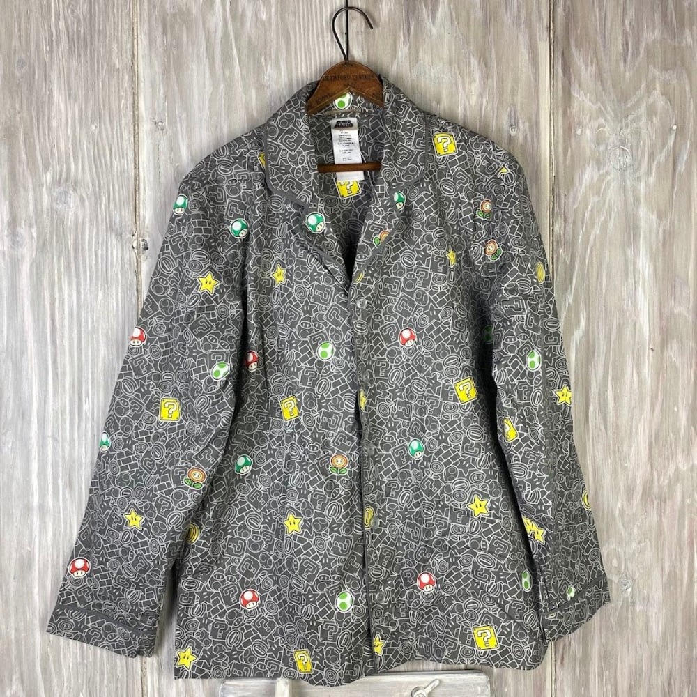 Nintendo Super Mario All Over Print Pajama Top Button Up Shirt Pottery Barn Teen
